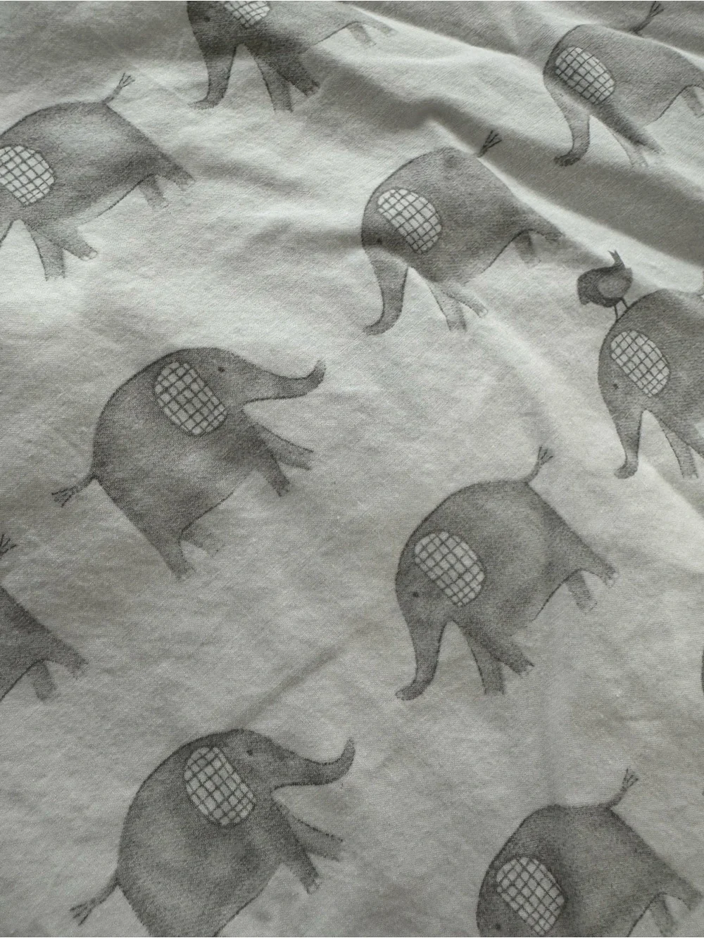 Pottery Barn Kids Gray Elephant Pattern Crib Fitted Sheet - White & Gray
